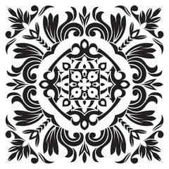 Hand drawing pattern for tile in black and white colors. Italian majolica style
