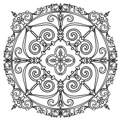 Hand drawing pattern for tile in black and white colors. Italian majolica style
