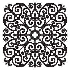 Hand drawing pattern for tile in black and white colors. Italian majolica style