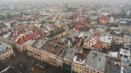 Obraz premium Top view on the old historical center of the city Lviv in Ukraine