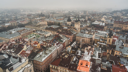 Fototapeta na wymiar Top view on the old historical center of the city Lviv in Ukraine