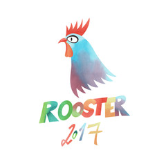 Year of the rooster. Watercolor rooster illustration.