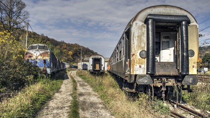 Fototapeta na wymiar Abandoned trains