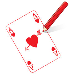 Pencil Drawing Filled Ace of Hearts Card with Cupid's Arrow