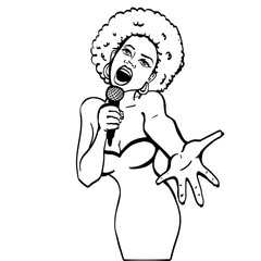 vector illustration of a singing  woman . karaoke party . copy space