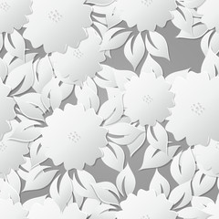 Floral  Seamless Pattern Background with 3D elements with shadows.