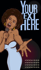 vector illustration of a singing  woman . karaoke party . copy space