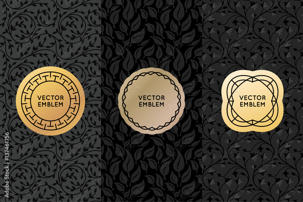 Poster Vector set of design elements, labels and seamless patterns