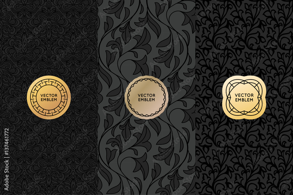 Poster Vector set of design elements, labels and seamless patterns