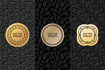 Vector set of design elements, labels and seamless patterns