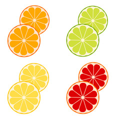 vector citrus fruits: lemon, lime, tangerine, orange, grapefruit.