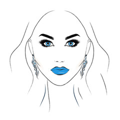 Stylish original portrait with beautiful young attractive girl model for design. Fashion, style, beauty. Sketch drawing. Sexy woman. Vector fashion illustration.