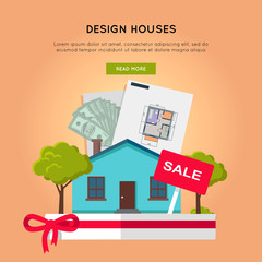 Design Houses Conceptual Web Banner in Flat Design