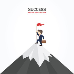 Businessman climbed to the top of the mountain and enjoys success. Success concept.