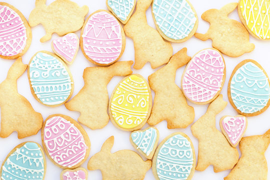 Homemade Easter Cookies On White Background