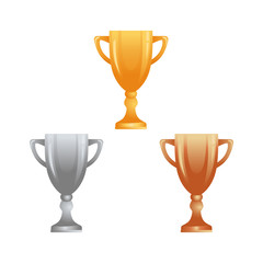 Trophy cups in gold, silver and bronze icons for web and mobile design