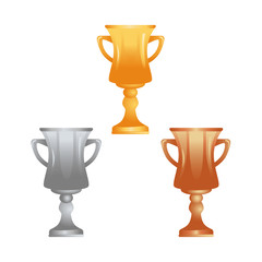Trophy cups in gold, silver and bronze icons for web and mobile design