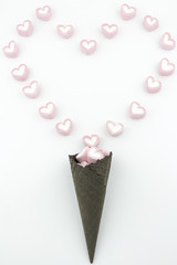 Heart shape marshmallow in ice cream cones