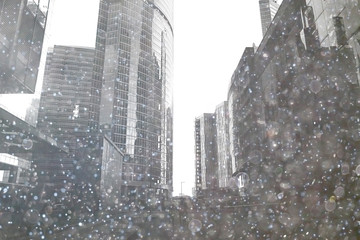 city skyscrapers snow snowfall