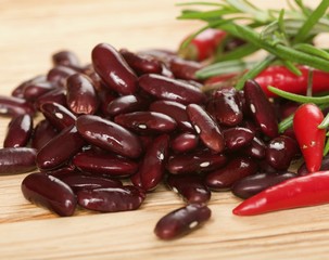 red beans on a wooden background