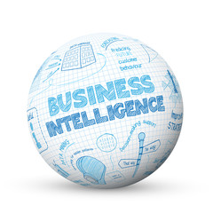 BUSINESS INTELLIGENCE Vector Sketch Icons on Blue Background
