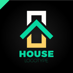 Real estate house logo. Top arrow up house logotype. Simple home icon design template elements orange gradient