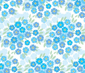 blue tender forget-me-not  flowers in retro style. elegant naive floral seamless pattern for fabric, poster, wrapping paper, wedding.