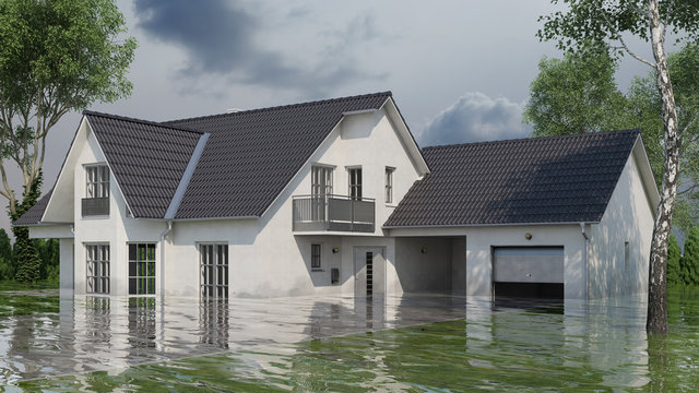 Haus mit Wasserschaden nach Hochwasser