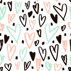 Seamless pattern with hand drawn hearts. Creative expressive background