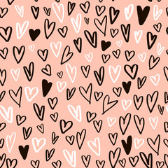 Seamless pattern with hand drawn hearts. Creative expressive background