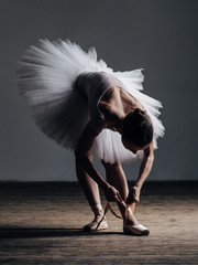 Young beautiful dancer posing in studio