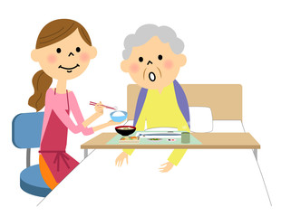 食事介助　シニア女性