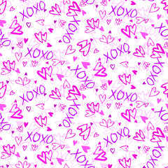 Pattern with hand painted hearts