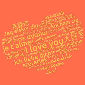 I love you in different language. Words heart. Vector illustration
