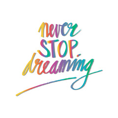 Never stop dreaming Inspirational  text motivational poster.