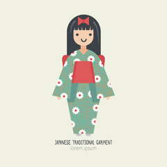 Vector illustration of Japanese Girl in Kimono.