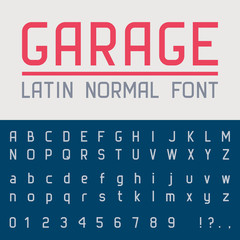 Garage normal font. Vector alphabet with latin letters and numbers.