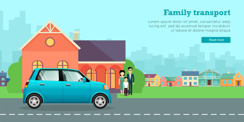 Obraz na płótnie Canvas Family Transport Flat Vector Web Banner