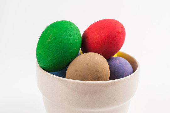Colorful Easter eggs on table