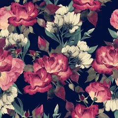 Foto op geborsteld aluminium Rozen Naadloze bloemmotief met rozen, aquarel. Vector illustratie.