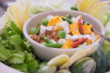 Chilli dip with pork and egg yolk, Thai cuisine