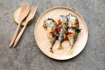 Mackerel with sauce chili stylish food