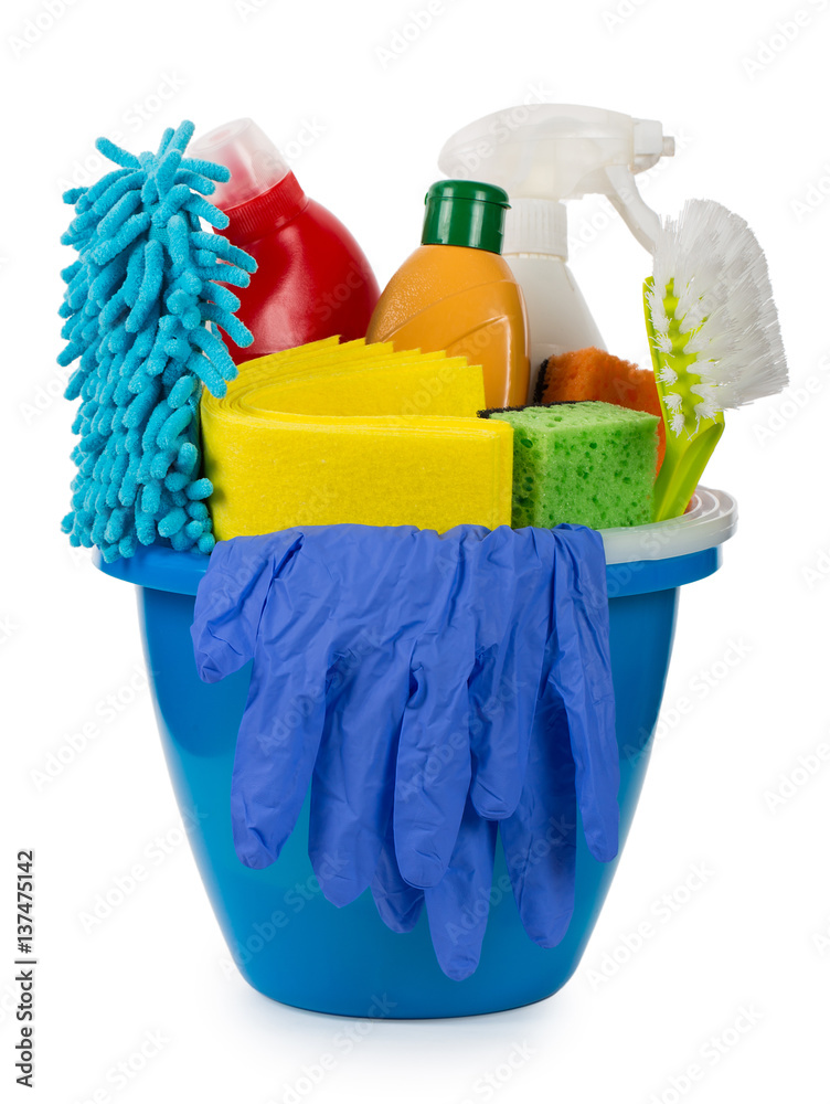 Wall mural bucket with cleaning items