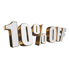 10 percent off letters on white background. 3d render isolated.