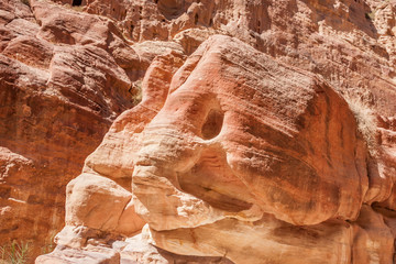 Elephant-like rock of sandstone in Petra, Jordan