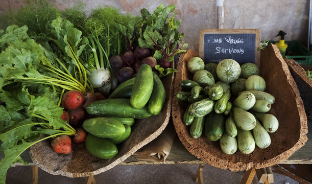 Vegetables on market stall in Bonifacio market