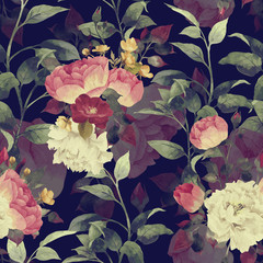 Panele Szklane  Kwiatowy wzór z różami, akwarela. Wektor.