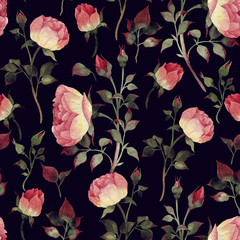 Fototapety  Kwiatowy wzór z różami, akwarela.