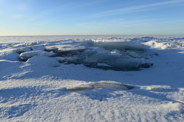 Winter morning in the icy wilderness of the Gulf of Finland