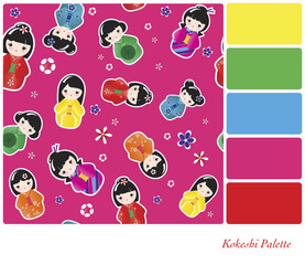Kokeshi Palette, Seamless background is in separate layer for easy extraction an editing.